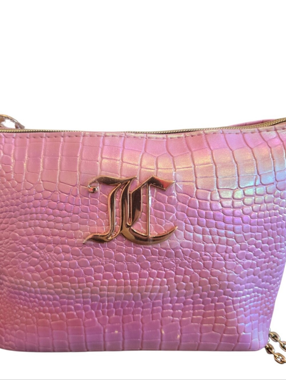 Juicy Couture Metallic Iridescent Pink Converted Makeup Crossbody Bag - Picture 9 of 11